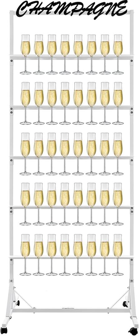 Champagne Wall Holder for Party, 5-Tier White Metal Flutes Display Stand