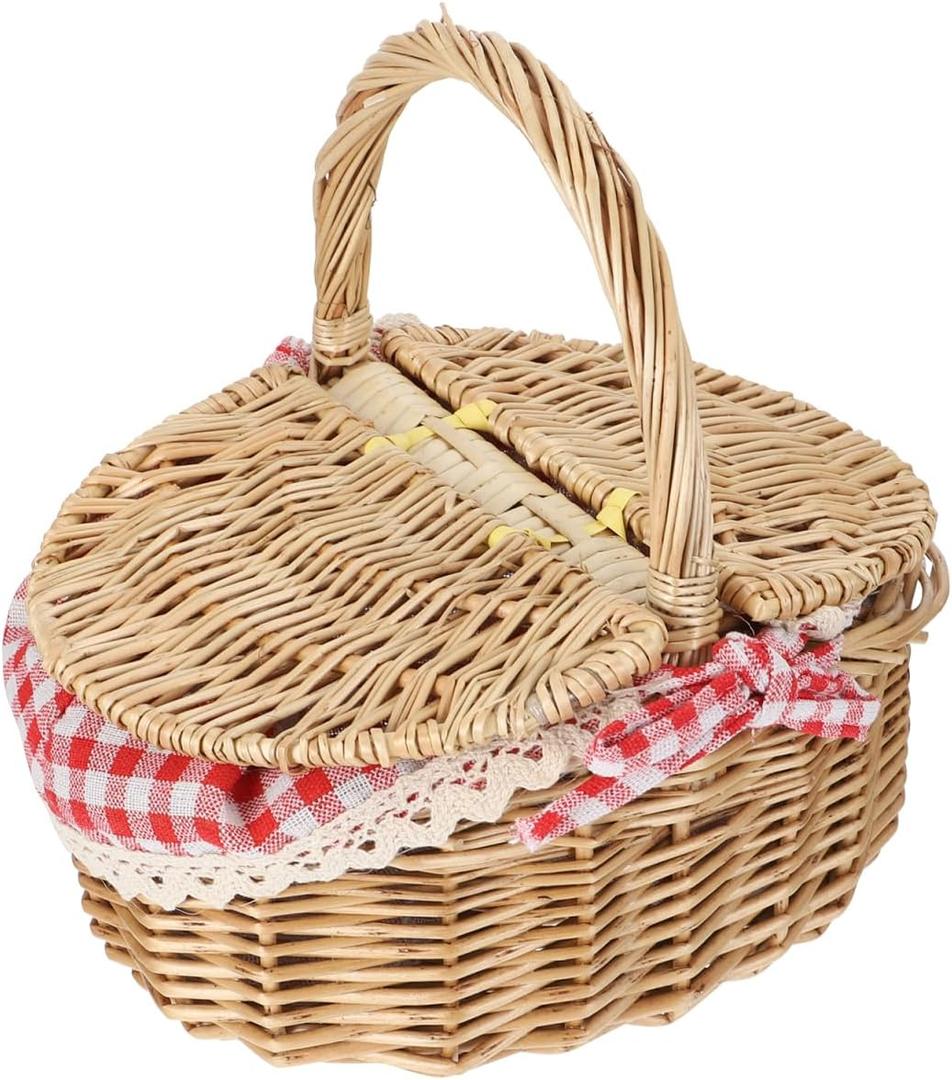 1pc Picnic Basket Vegetable Basket Bowl Rattan Bowl Round Rattan Basket Dinner Table Decor Storage Basket with Flower Basket Storage Baskets Food Basket Snack Child to Weave Wicker (26x18x15cm, Assorted Color 1)