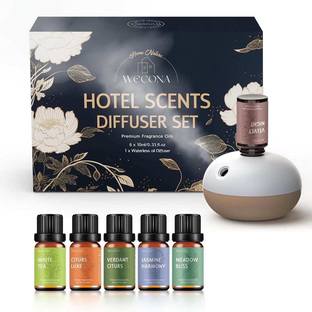 Waterless Rechargeable Scent Diffuser Hotel Collection Diffuser Set with 6 Hotel Essential Oils Two Intensity Modes Home & Office Fragrance Machine