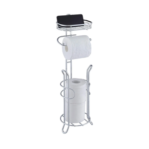 SunnyPoint Bathroom Heavyweight Toilet Tissue Paper Roll Storage Holder Stand with Reserve and Shelve, The Reserve Area Has Enough Space to Store Mega Rolls. (Chrome)