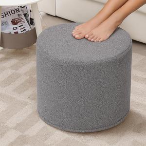 Round Pouf Ottoman and Foot Rest, Soft Boucle Footstool Ottomans for Living Room, Comfort Sponge Stuffed Poofs for Couch Desk Resting Your Feet, Grey(17.1" D x 17.1" W x 14" H)