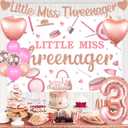 Jollyboom Threenager Birthday Decorations Girl, Little Miss Threenager 3rd Birthday Decorations Backdrop Banner Cake Topper Number 3 Heart Foil Balloon for Makeup 3 Year Old Bday Party Rose Gold