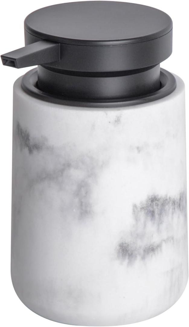 Clasin Home Liquid Soap Dispenser with Easy-to-Press Pump, 10 oz Refillable Hand Soap Dispenser with Extended Spout for Bathroom Kitchen Dish Lotion, Modern Stone Texture (White)