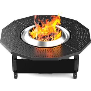 Fire Pit Surround Tabletop for Solo Stove Yukon 2.0 27 Inch, Fire Pit Surround Table Top, Accessories for Solo Stove, Adjustable with UV-Resistant Outdoor Fabric, Metal Black