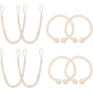 KLOGTSIND Wood Bead Curtain Tiebacks, 8 Pack Curtain Tie Backs for Curtains, Boho Farmhouse Curtain Tie Backs for Home Office Room Decor
