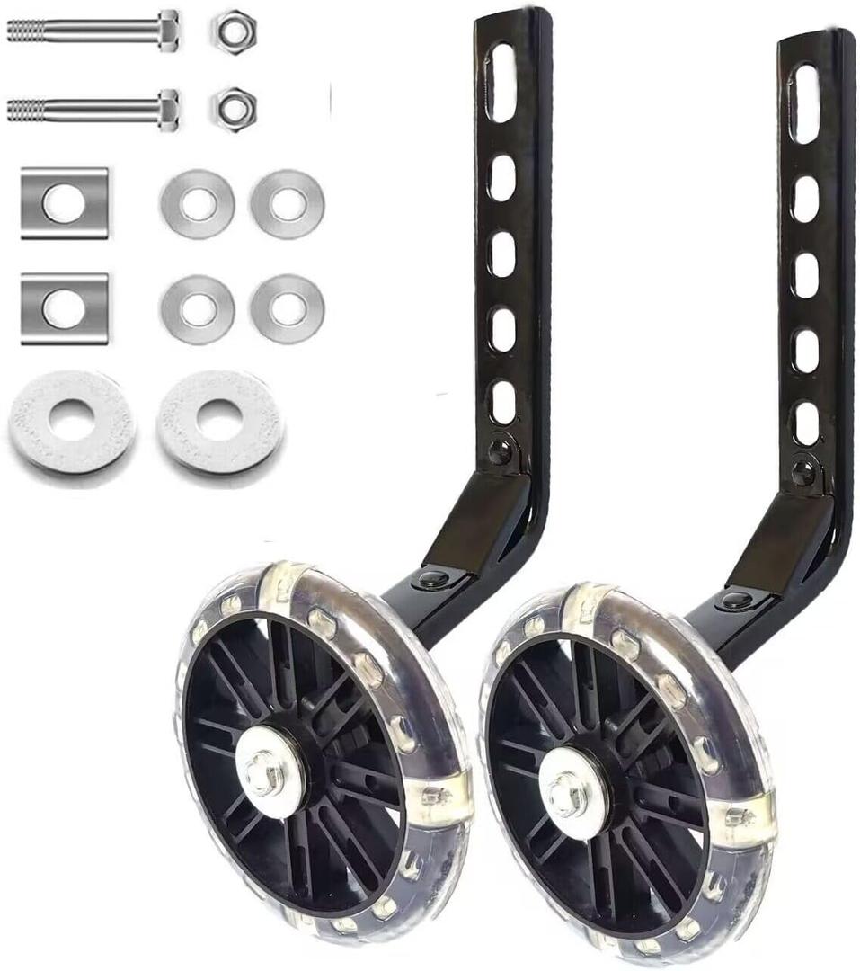 Flash Training Wheels for 12 14 16 18 20 Inch Kids BikeHeavy Duty Training Wheels are for Single Speed Bicycle (Black)