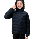 OLOCOTE Girls Boys Winter Coats, Kids Lightweight Water-Resistant Windproof Packable Hooded Down Like Padding Jacket, Size 10Y, Black