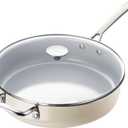 Nonstick Sauté Pan with Lid 5 QT Deep Frying Pan with Stainless Steel Handle 12 inch Large Skillet Ceramic Jumbo Cooker for Cooking Induction Compatible Frying Pan, Cream White