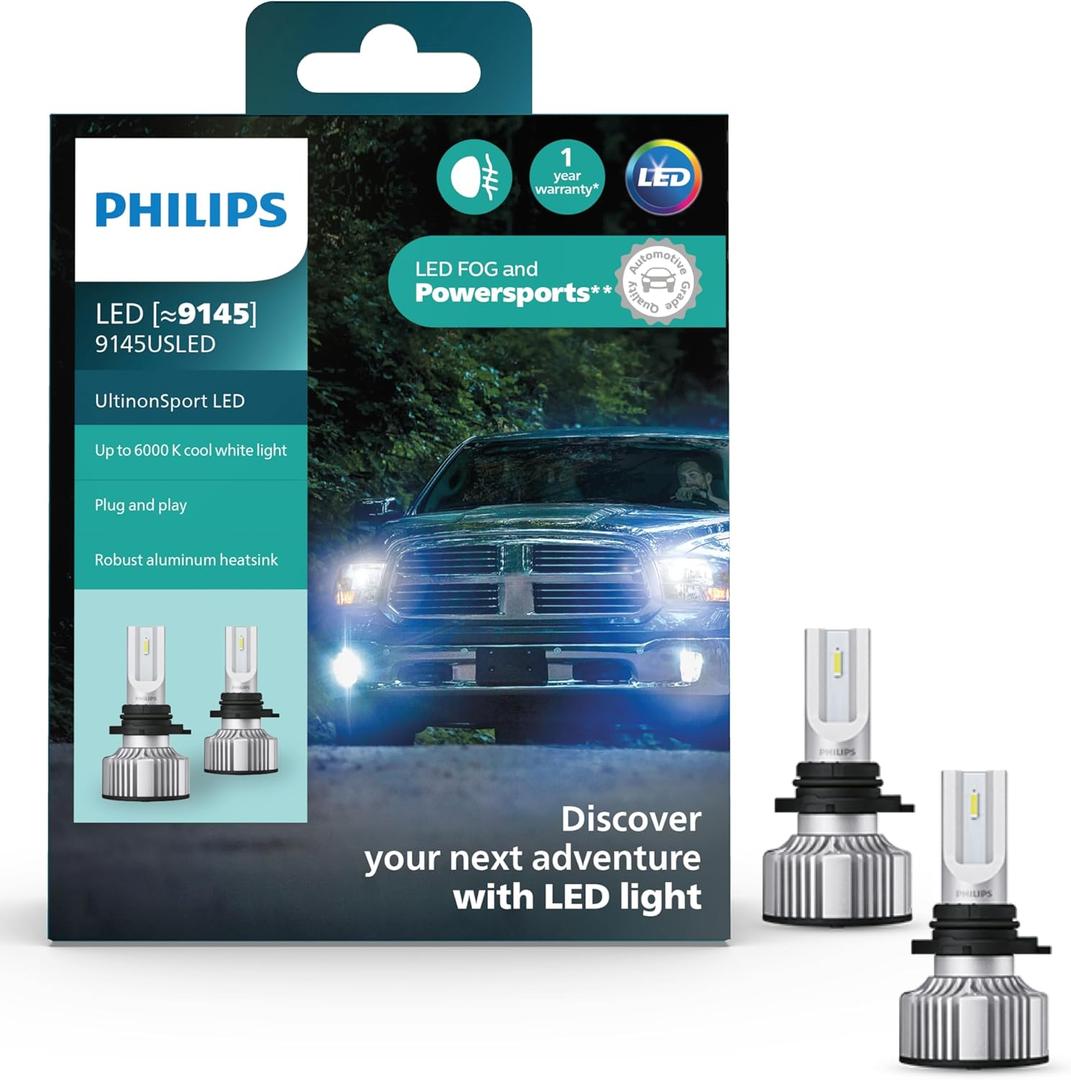 Philips UltinonSport 9145 LED Bulb for Fog Light and Powersports Headlights, 2 Pack