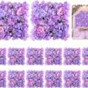 16 Pcs Purple Artificial Flower Wall Panels, Realistic Silk Floral Backdrop with Tiered Petals, 13.8 x 13.8 in for Wedding Decor, Romantic Event Decor, Photo Booth Backgrounds