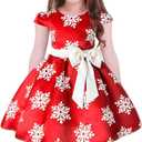 Tueenhuge Toddler Baby Girls Christmas Dress Snowflake Print Wedding Formal Birthday Party Dresses with Bowknot Belt, 100