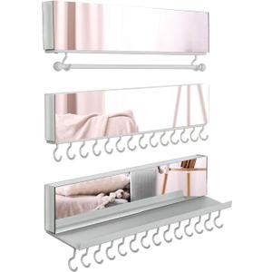 J JACKCUBE DESIGN MK610A Acrylic Mirror 3-Piece Wall Mounted Hanging Jewellery Organiser, Necklace Holder with Removable Bracelet Rod and 28 Jewellery Hooks for Earrings and Bracelets