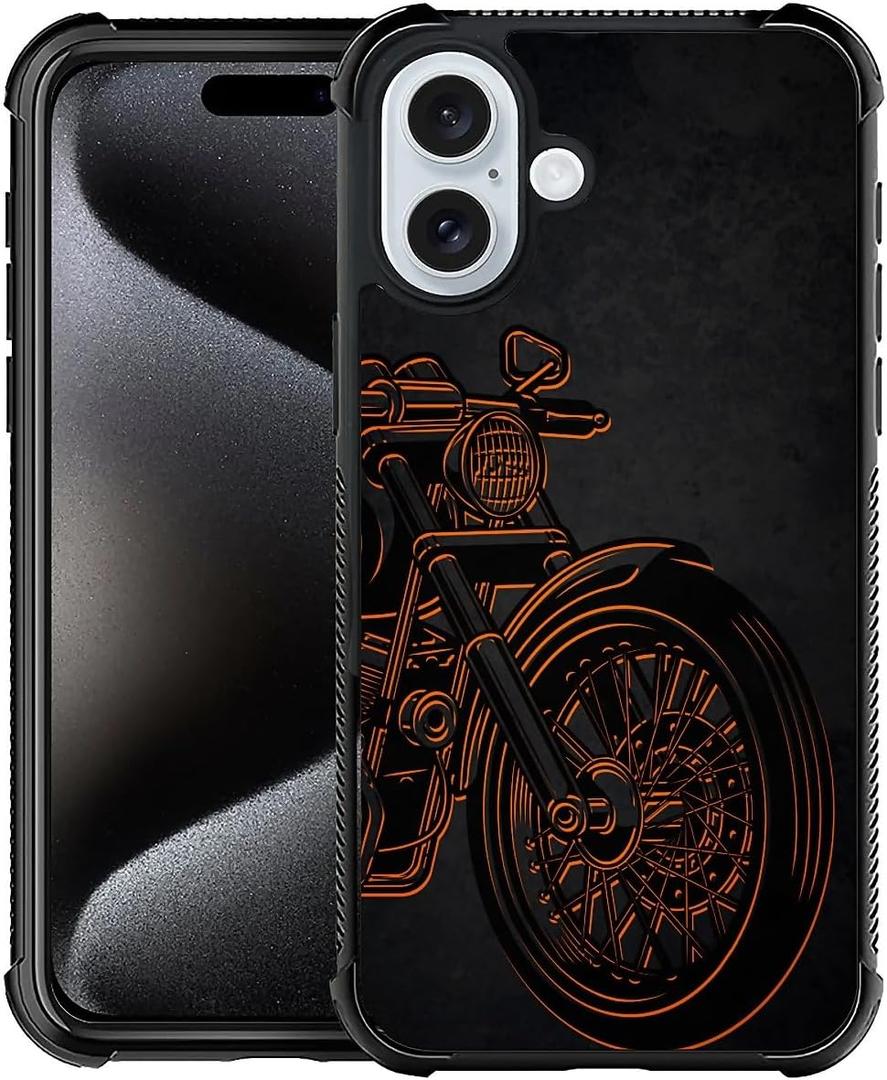 Compatible with iPhone 16 Case,Cool Motorcycle Phone Cover for Men/Women,Soft TPU Anti-Skid Thread and Four Corner Anti-Collision Protection Case Compatible with iPhone 16