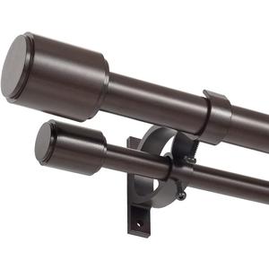 Double Curtain Rods for Window, Double Drapery Rod Adjusts from 36-72", Decorative Bronze Curtain Rod with Cap Finials, 1-Inch Front and 5/8 Inch Diameter Back Window Treatment Dual Curtain Rods