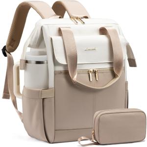 LOVEVOOK Laptop Backpack for Women, 15.6 Inch Work Laptop Bag with USB Port, Fashion Teacher Nurse Backpack Purse, Waterproof Travel Computer Backpack with Organizer Bag, 2PCS, Beige-Khaki
