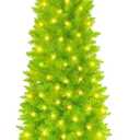 Grinchs Christmas Tree 6FT, Whimsical Bendable Artificial Tree, Lime Green Design with Tree Skirt & Red Ball Ornament, Christmas Decorations Indoors and Outdoors
