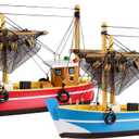 SAILINGSTORY Wooden Fishing Boat Model Decor Sailboat Decor Set of 2 Pack