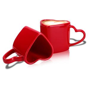 6 Pcs Heart Shaped Mugs Valentine‘s Day Red Heart Coffee Cup 12 oz Valentines Ceramic Mug with Handle Love Camping Tea Cup Valentine‘s Day Gifts for Women Men Wedding Anniversary Couple Lover Deco