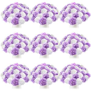 Tigeen 100 Pcs Hydrangea Artificial Flowers Bulk 7.48 Inch Artificial Hydrangeas with Removable Stems Faux Flowers Wedding Decor for Home Garden Party Decoration DIY Project (White,Purple)
