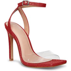 Coutgo Womens Clear Heels Sandals Square Toe Ankle Strap Sexy High Heeled Stiletto Dress Shoes (9, Red)