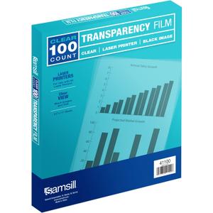 Samsill 100 Pack Transparent Printer Sheets, Projector Film, Clear Transparency Film for Laser Jet Printers, 8.5 x 11 Inch Sheets - Black Image Only