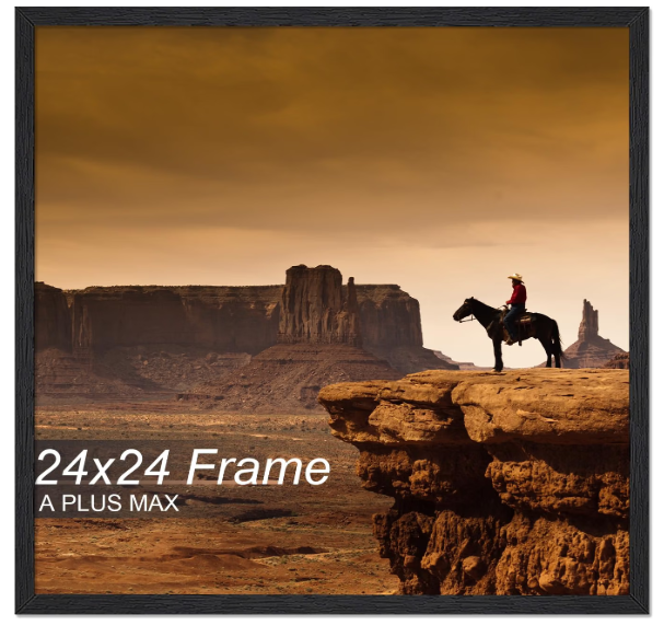 A PLUS MAX Square 24x24 Frame, Black Engineered Wood Picture Frame for 24 x 24 Picture Poster Photo, Light Weight 24 by 24 Frame with Wood-grain for Wall - 1 Pack/Black/24 x24