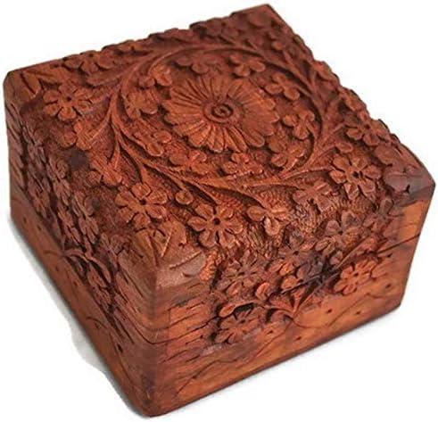 Handmade Wood Keepsake Box Jewellery Organiser Unique Gift Ideas for Men & Women Decorative Multipurpose Travel Storage Box (8 x 5 x 2.5 inch - Flower Brown)