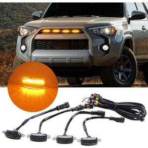 4 LED 12W Amber Car Front Grille Warning Lights Amber Daytime Running Lights DRL Front Bumper Cover Lamp Fit for SUV Fo-rd F-150 Raptor 2014-2020 Waterproof (4 in one)
