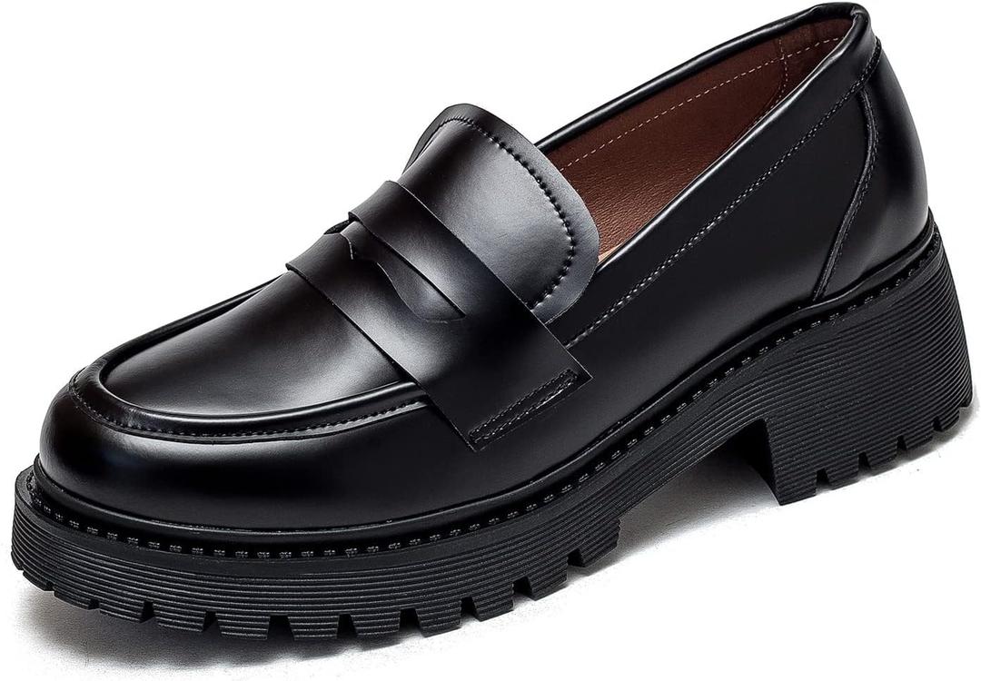 U-lite Women's Classic Simple Mid Heel Oxfords Penny Loafers Comfortable Slip On Dress Shoes (8, Black (Patent)