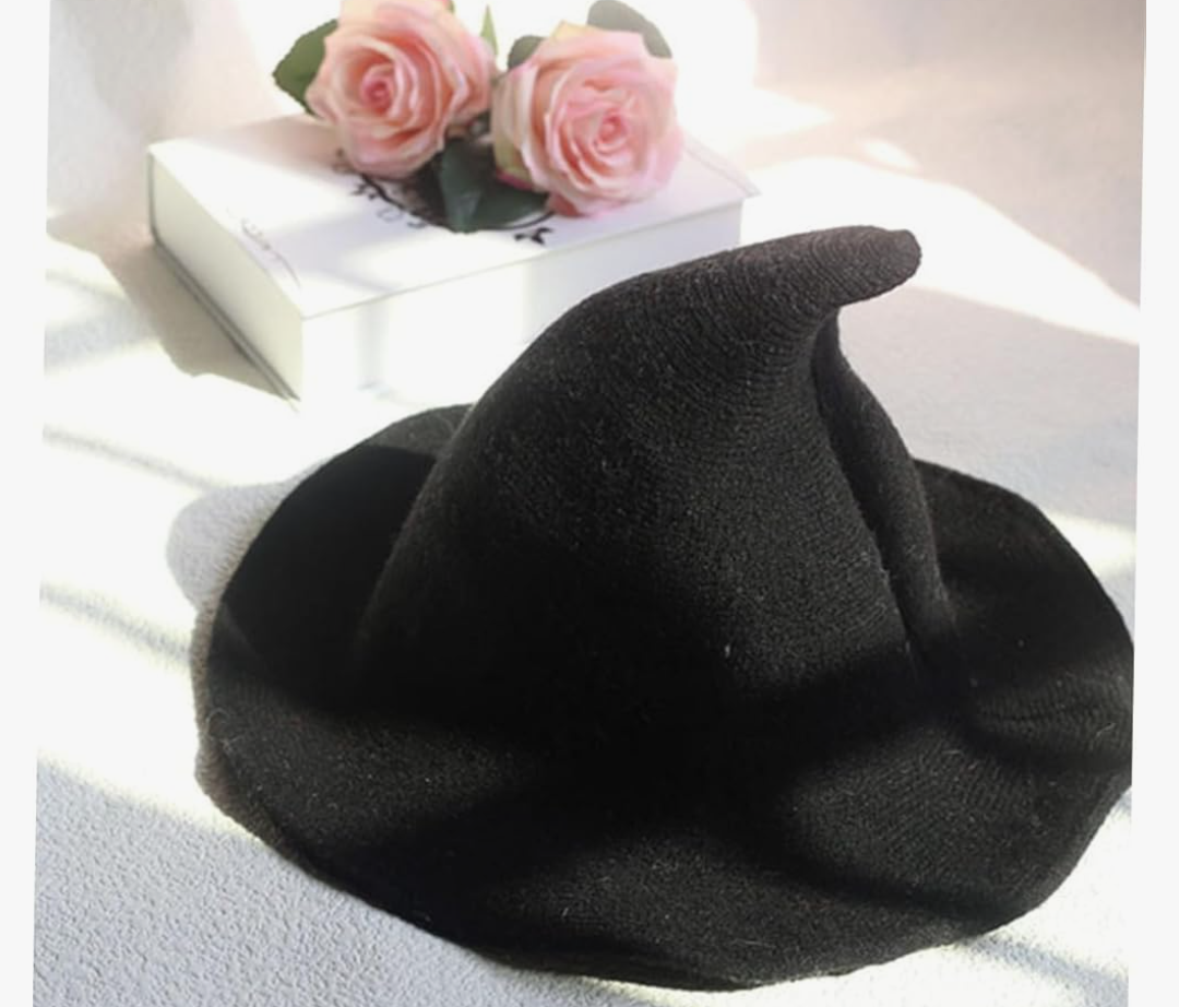 BESPORTBLE Black Witch Beanie Hat for Women Cozy Winter Knit Fisherman Cap Accessory for Masquerade and Cosplay Events for Indoor and Outdoor Use