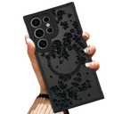 OOK Case Fit for Samsung Galaxy S24 Ultra 6.8 Inch (Wireless Charging Compatible) Black Flowers Floral Phone Cover Soft TPU + Hard PC Anti-Scratch Shockproof Magnetic Case for Women - Black