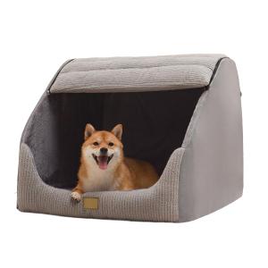 Large Dog House Indoor, Soft Plush Dog Cave Bed Covered Dogs Bed with Fluffy Washable Cushion, Portable Dog/Cat Pet Tent House for Small Medium Dogs (Grey, Large)