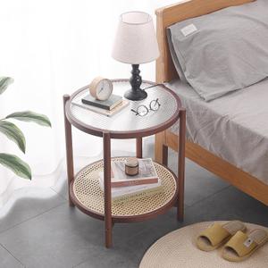 Tiita Rattan Coffee Table, Round End Table, 19.7Inch Modern Side Table, Small Bamboo Living Room Side Table, Glass Sofa End Table for Balcony and Office Outdoor/Indoor (
Walnut
)