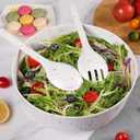 ECOWAY Melamine Salad Bowl with Bamboo Lid & Servers, Bamboo Fiber Salad Serving Bowl 4Qt, Salad Mixing Utensils with Tongs Spoon for Salad, Fruit, Soup, Vegetables, Pasta, Dessert Bowls, 9.84 Inches