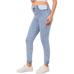 AMPOSH Women's Maternity Skinny Jeans Mid-Rise Stretchy Denim Pants for Pregnancy and Postpartum (Blue) S