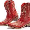 Cowboy Boots for Women, Cowgirl Boots with Sparkly Embroidered Rhinestones, Short Western Ankle Boots for Women with Side Zipper Pull On (6)