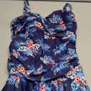 SHEKINI Women's Crossover Ruched Skirt One Piece Swimdress Swimsuit Bathing Suit（L，Dark Blue-Morning Glory）