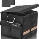 Trunk Storage Organizer with Lid, 35cm Small 36L Collapsible Car Trunk Organizer,Small Car Organizer Aluminium Handle, Car Accessories for Sedan Auto SUV Truck Minivan Road Emergency Black