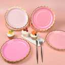 AimFun 48 Pcs Pink Scalloped Party Plates Gold Foil Border Paper Plates Mothers Day Disposable 9inch Gradient Serving Plates for Birthday Wedding Bridal Baby Shower Party Supplies