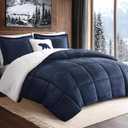 Woolrich Reversible Comforter Set Ultra Soft Plush to Sherpa, Down Alternative, Cold Weather Winter Warm Bedding, with Matching Sham, Decorative Pillow Navy/Ivory Full/Queen 4 Piece