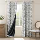 Jinchan Blackout Floral Curtains for Bedroom, 84 Inches Long Printed Flower Black Out Curtains, French Country Back Tab Window Treatment Farmhouse Drapes Set 2 Panels Black