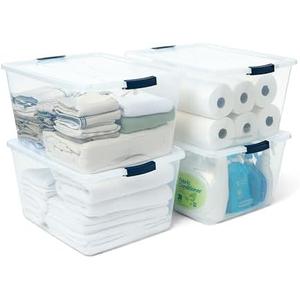 Rubbermaid Cleverstore 71 Qt Clear Storage Bins with Latching Lids, 4-Pack, Stackable, BPA-Free, Made in USA