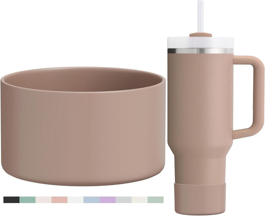 Protective Silicone Boot for Stanley Quencher H2.0 40 30 20 oz & IceFlow Flip 30 20 oz, BPA Free Anti-Noise Anti-Scratch, Stanley Cup Protector Sleeve Cover Boot (Almond Rose)