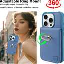 VANAVAGY Compatible for iPhone 16 Pro Max Wallet Case with Credit Card Holder Coin Pocket [360 Rotation Ring Kickstand], PU Leather Magnetic Clasp Flip Phone Cover for Women Men 6.9 Inch,Blue