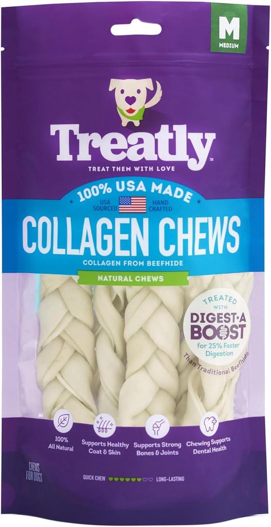 USA Collagen Braids 6-7" Dog Chew Treats - Natural Flavor, 6 Count/1 Pack (EXP 05/31/28)