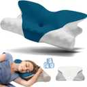 RENPHO 2025 Dreamers Relief Pillow, Ergonomic Cervical Neck Pillow for Sleeping, Butterfly Pillow for Neck Pain, Memory Foam Cervical Neck Support Pillows for Back Side Stomach Sleepers, 2 Pillowcases