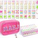 Soulchen American Mahjong Tiles Accessories Set 160 Pieces 1.2 Inches American Mahjong Tiles Game Set with Waterproof PVC Clear Zippered Storage Holder Bag for Game Lover Gift