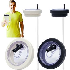 2PCS Flip Straw Replacement Lids for Stanley 40oz Tumbler, Leak-Proof and Spill-Proof Design, Compatible with Stanley Quencher 40oz Cup, Reusable Tumbler Cover Accessories(White & Black)