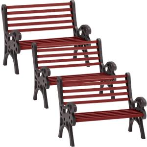 3 Pcs Christmas Village Bench Miniature Bench Mini Christmas Villages Accessories Dollhouse Collectible Figurines Xmas City Plastic Park Accessory for DIY Decor(Red)