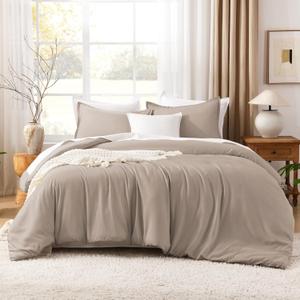Litanika Light Coffee Oversized King Comforter Set Super King Plus Size, 3 Pieces Lightweight Solid Bedding Comforter Set, All Season Fluffy Bed Set (128x120In Comforter & 2 Pillowcases)